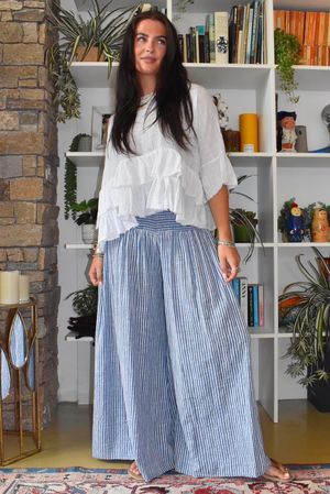 Marina Chalk Stripe Palazzo Pant Denim 